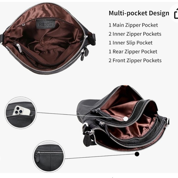 Heshe Crossbody Bag Leather Purse - Picture 10 of 13